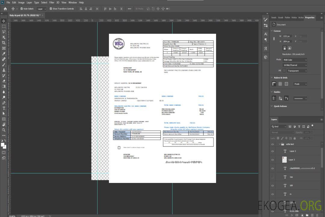Facture commerciale de service public de Wellsboro Electric Co, SCR template